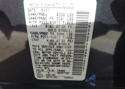 2011 Nissan Rogue Sv z USA, uszkodzony, nr VIN JN8AS5MT4BW186081